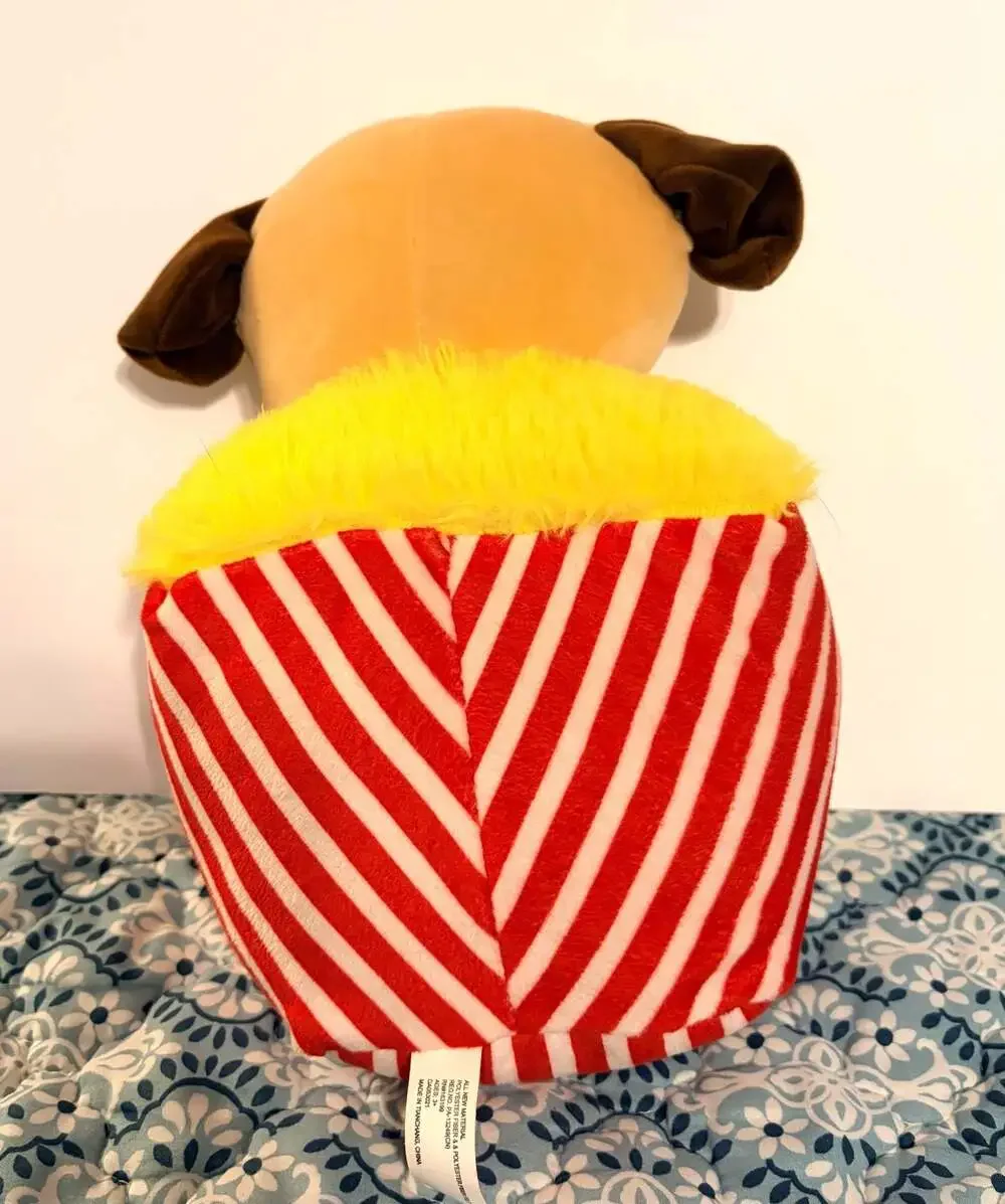 Puppycorn Plush Pug Dog in Red Striped Popcorn Bag Stuffed Animal